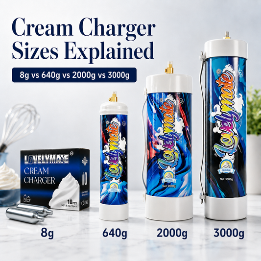 Cream Charger Sizes Explained: 8g vs 640g vs 2000g vs 3000g（lovematewhip）