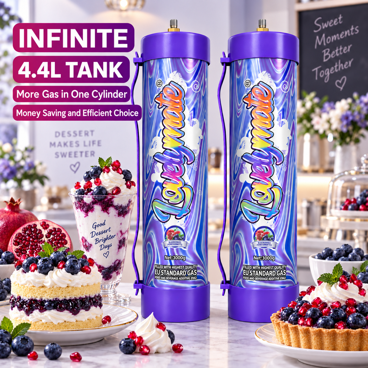 Lovelymate 3000g / 4.4L N2O Cream Charger Tank – Blueberry
