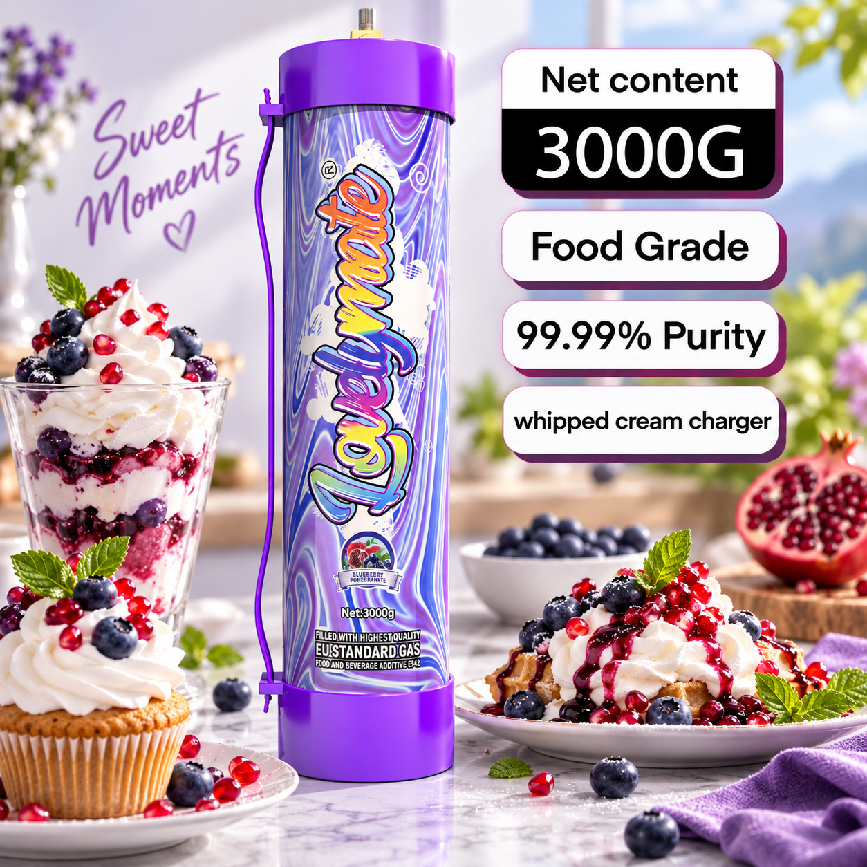 Lovelymate 3000g / 4.4L N2O Cream Charger Tank – Blueberry