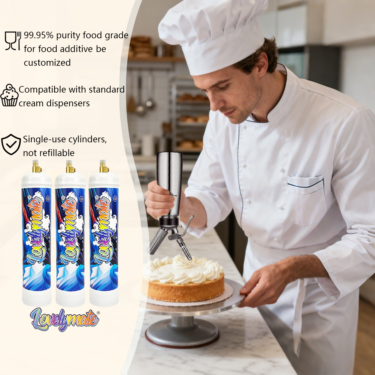 Lovelymate Whip Cream Charger 1L/640g Food Grade Tanks Unflavored, Original Flavor Nitrous Oxide Tanks