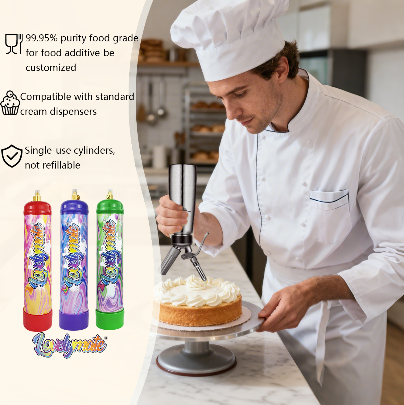 Lovelymate Whip Cream Charger 1L/640g Food Grade Tanks Unflavored, Buleberries Flavor Nitrous Oxide Tanks