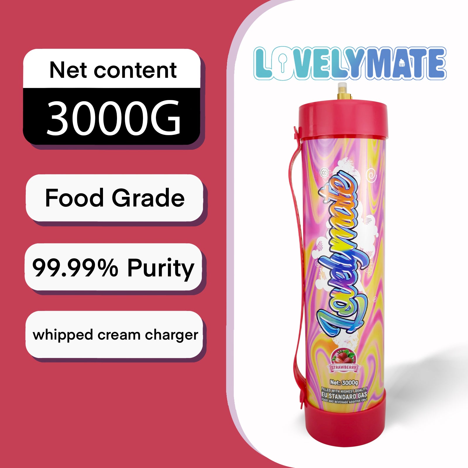 Lovelymate 4.4L/3000g Tanks Food Grade Tanks (Strawberry Flavor) Nitrous Oxide for Perfect Whipped Cream, N2O Gas Whip Cream Charger
