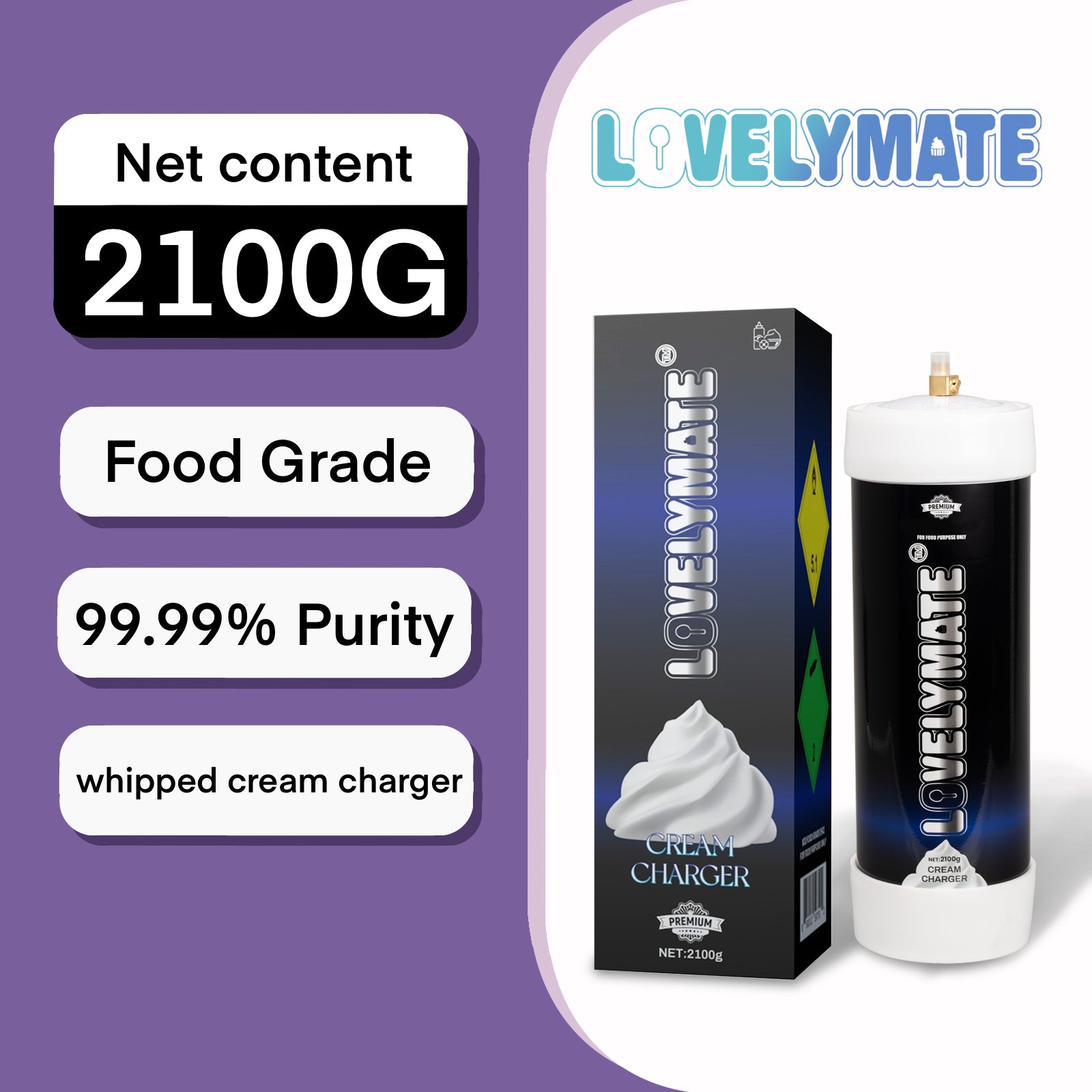 Lovelymate Whipped Cream Charger  3.1L/2100g Tanks Food Grade Tanks Unflavored, Nitrous Oxide Whipped Cream, N2O Gas Whip Cream Charger
