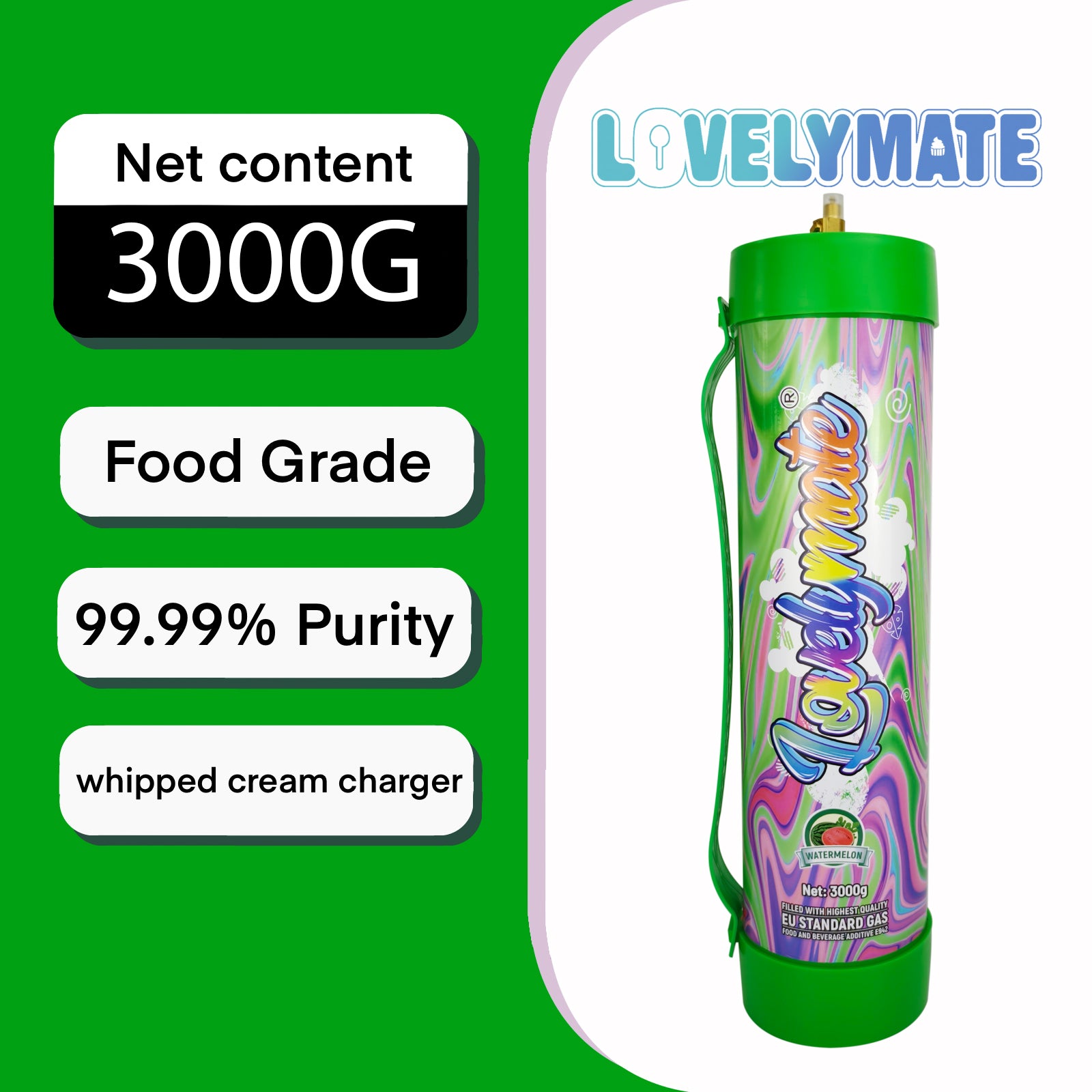 Lovelymate 4.4L/3000g Tanks Food Grade Tanks (Watermelon Flavor) Nitrous Oxide for Perfect Whipped Cream, Cream Charger
