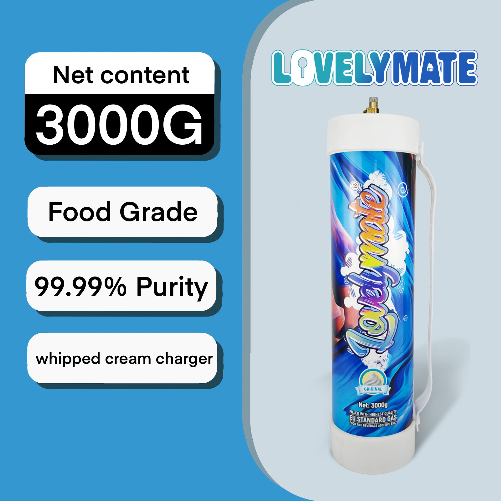 Lovelymate 4.4L/3000g Tanks Food Grade Tanks Unflavored, Nitrous Oxide for Perfect Whipped Cream, N2O Gas Whip Cream Charger