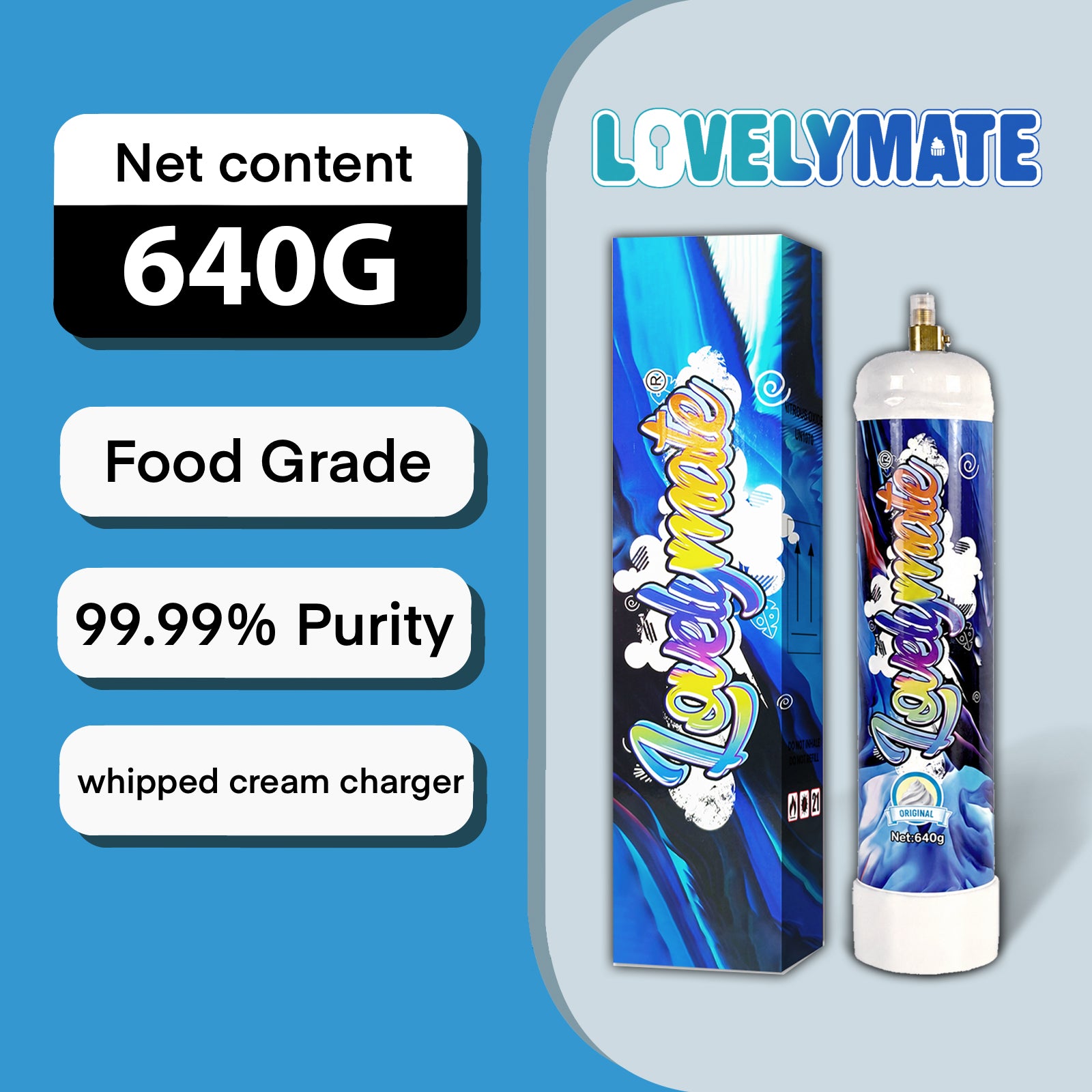 Lovelymate Whip Cream Charger 1L/640g Food Grade Tanks Unflavored, Original Flavor Nitrous Oxide Tanks