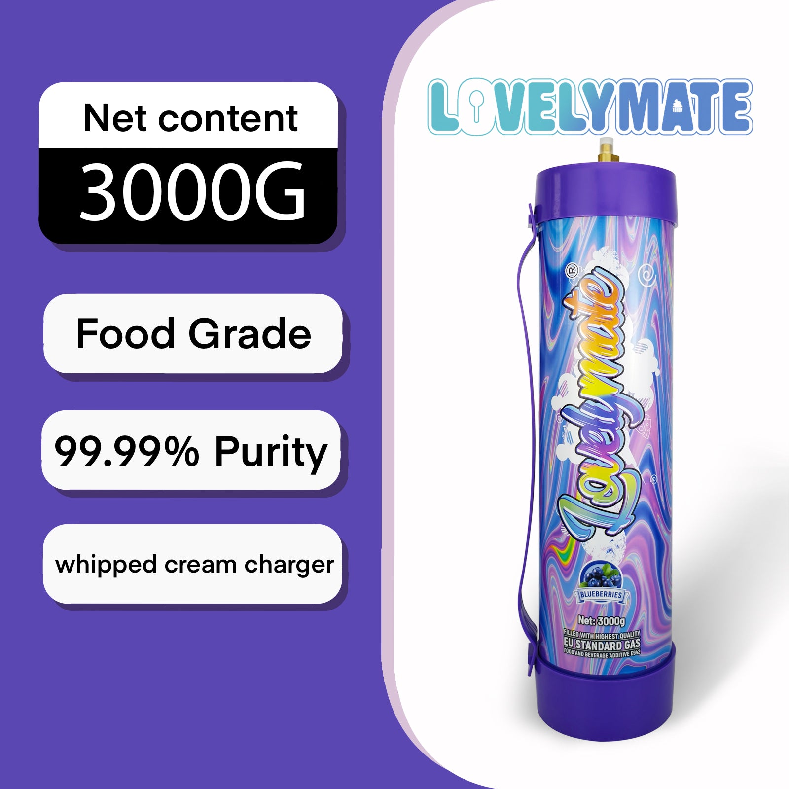 Lovelymate 4.4L/3000g Tanks Food Grade Tanks (Buleberries Flavor) Nitrous Oxide for Perfect Whipped Cream, Cream Charger