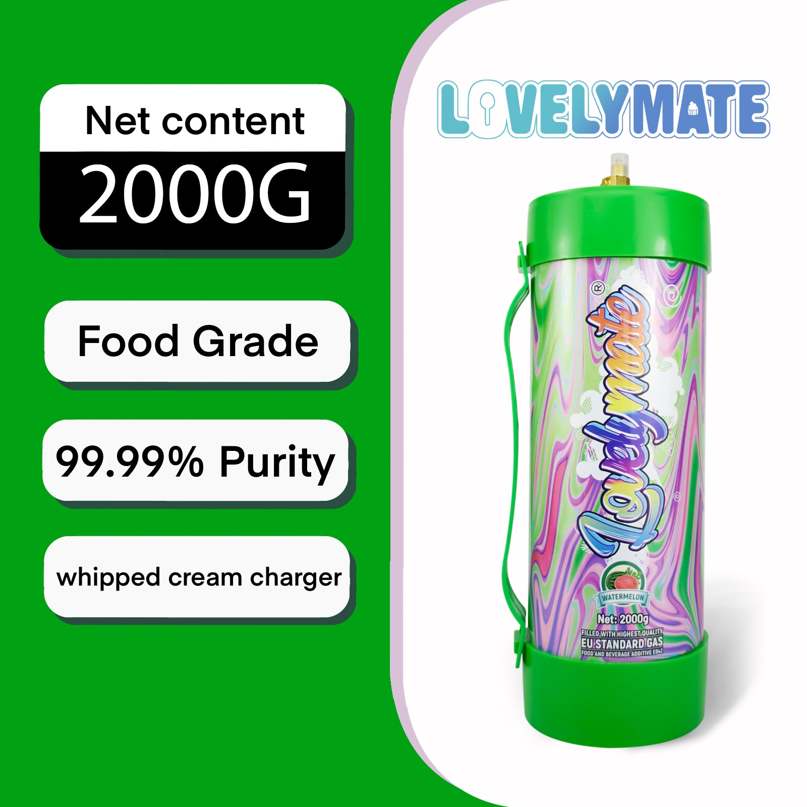 Lovelymate Whipped Cream Charger 3.1L/2000g Food Grade Tanks(Watermelon Flavor), Whipped Nitrous Oxide Cream Charger