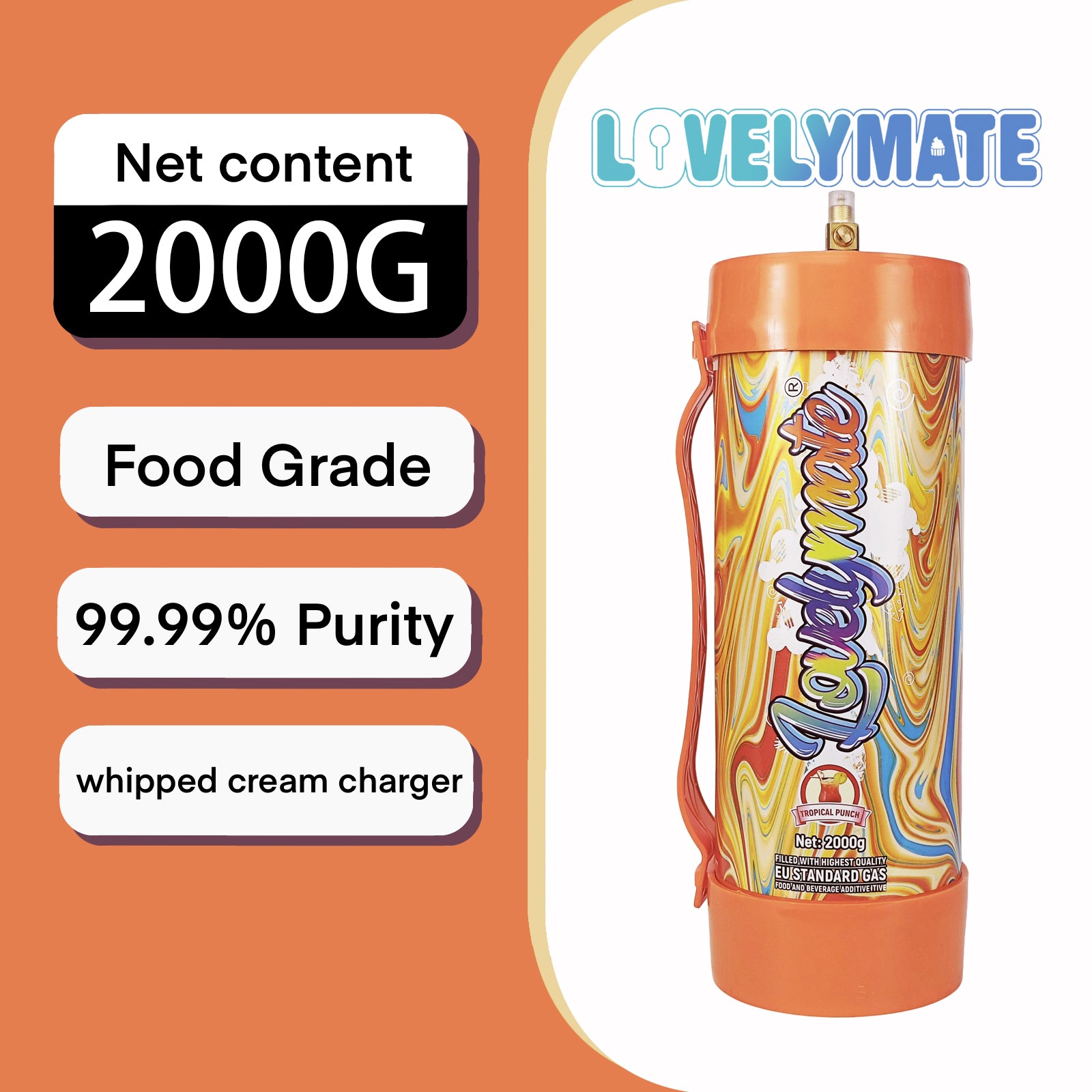 Lovelymate Whipped Cream Charger 3.1L/2000g Food Grade Tanks(Tropical Punch  Candy Flavor), Whipped Nitrous Oxide Cream Charger