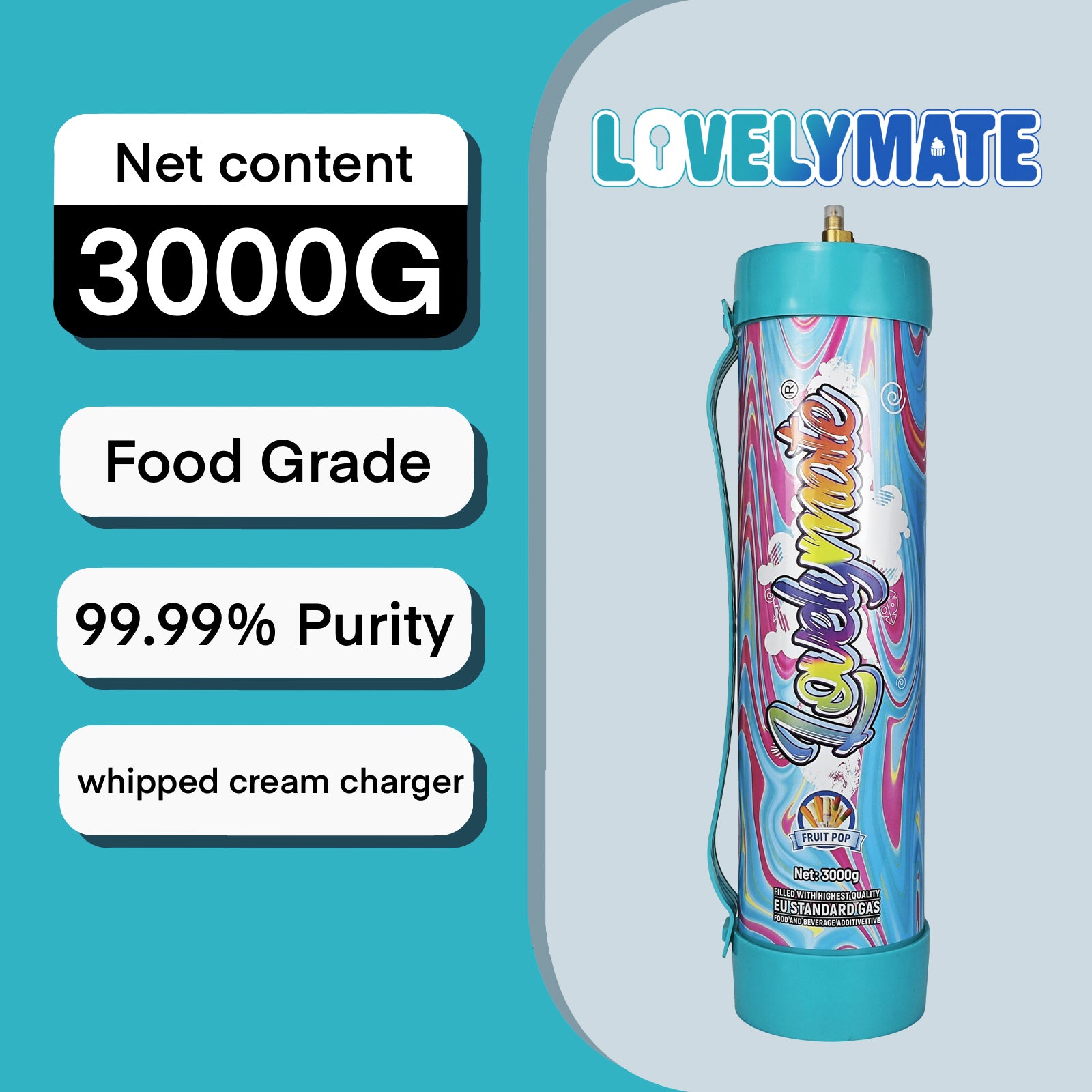 Lovelymate 4.4L/3000g Tanks Food Grade Tanks (Fruit Pop Flavor) Nitrous Oxide for Perfect Whipped Cream, Cream Charger