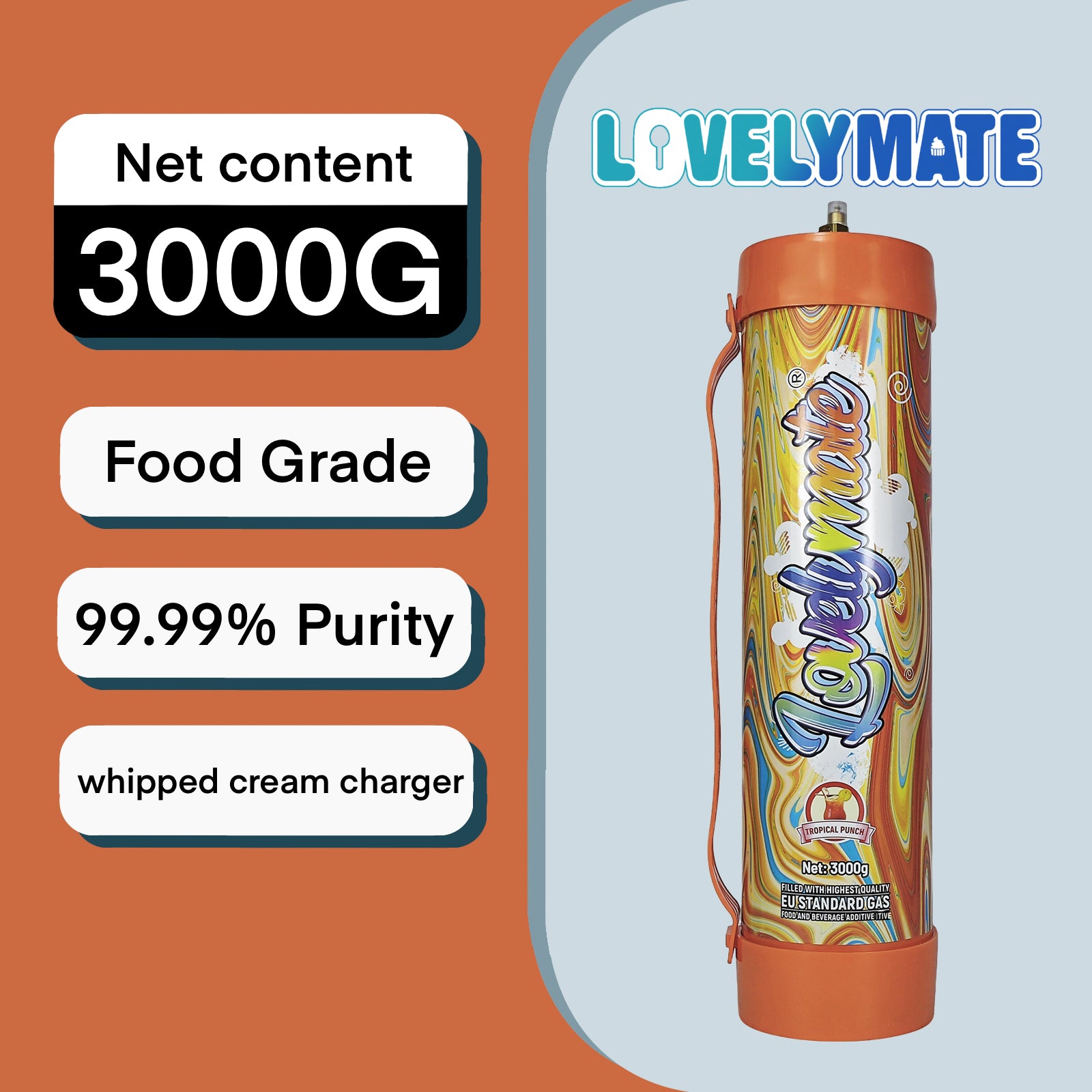 Lovelymate 4.4L/3000g Tanks Food Grade Tanks (Tropical Punch Flavor) Nitrous Oxide for Perfect Whipped Cream, Cream Charger
