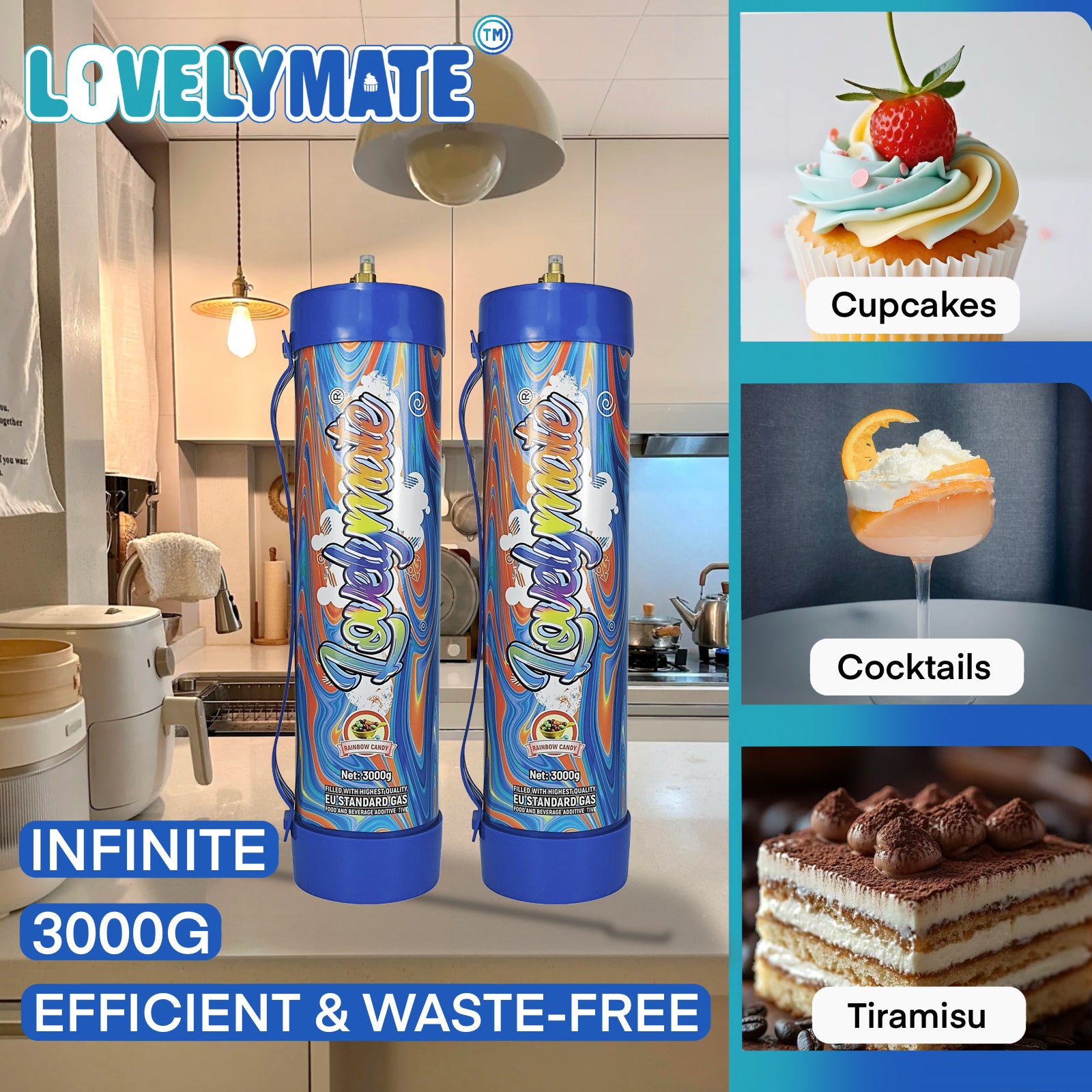 Lovelymate 4.4L/3000g Tanks Food Grade Tanks (Rainbow Candy Flavor) Nitrous Oxide for Perfect Whipped Cream, N2O Gas Whip Cream Charger