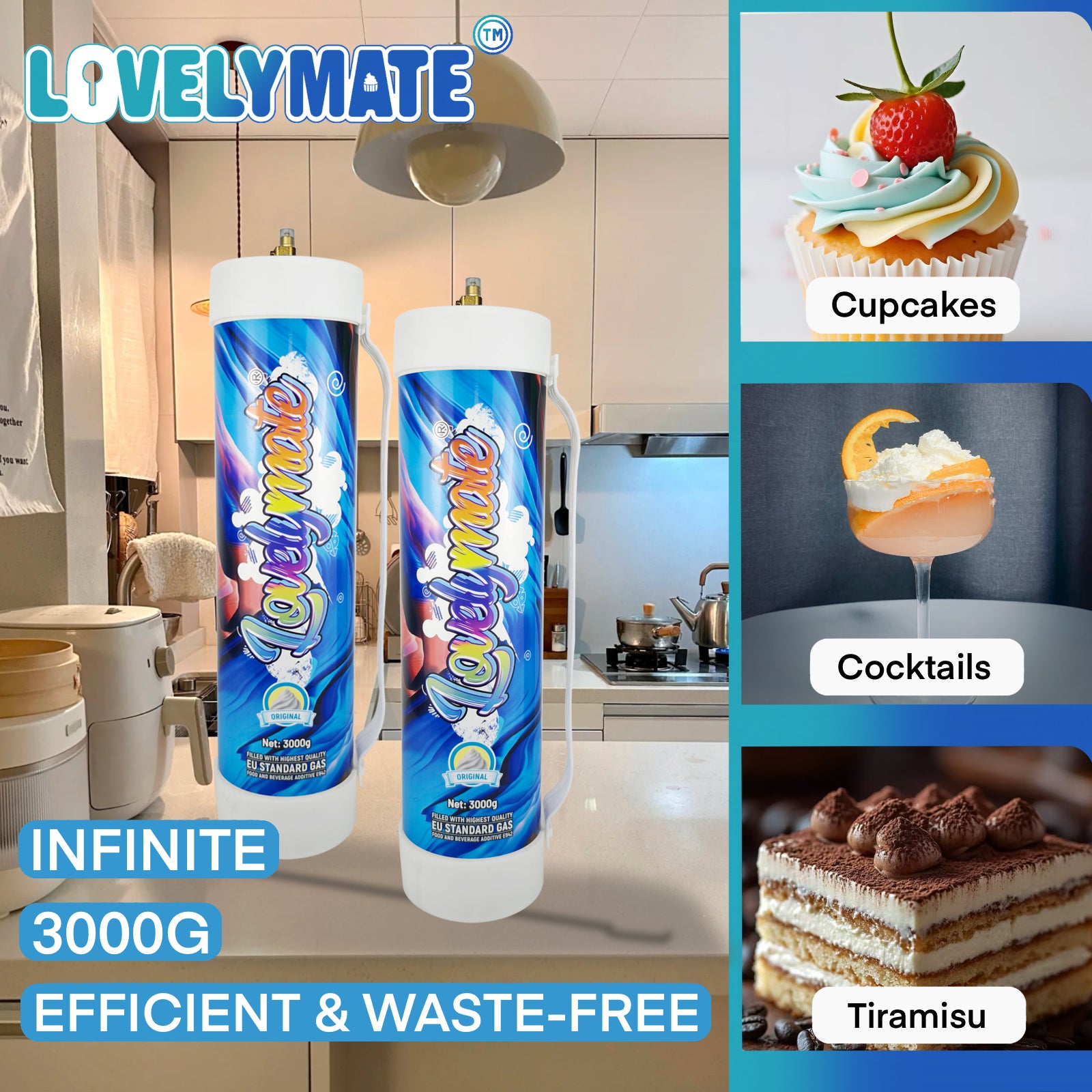 Lovelymate 4.4L/3000g Tanks Food Grade Tanks Unflavored, Nitrous Oxide for Perfect Whipped Cream, N2O Gas Whip Cream Charger