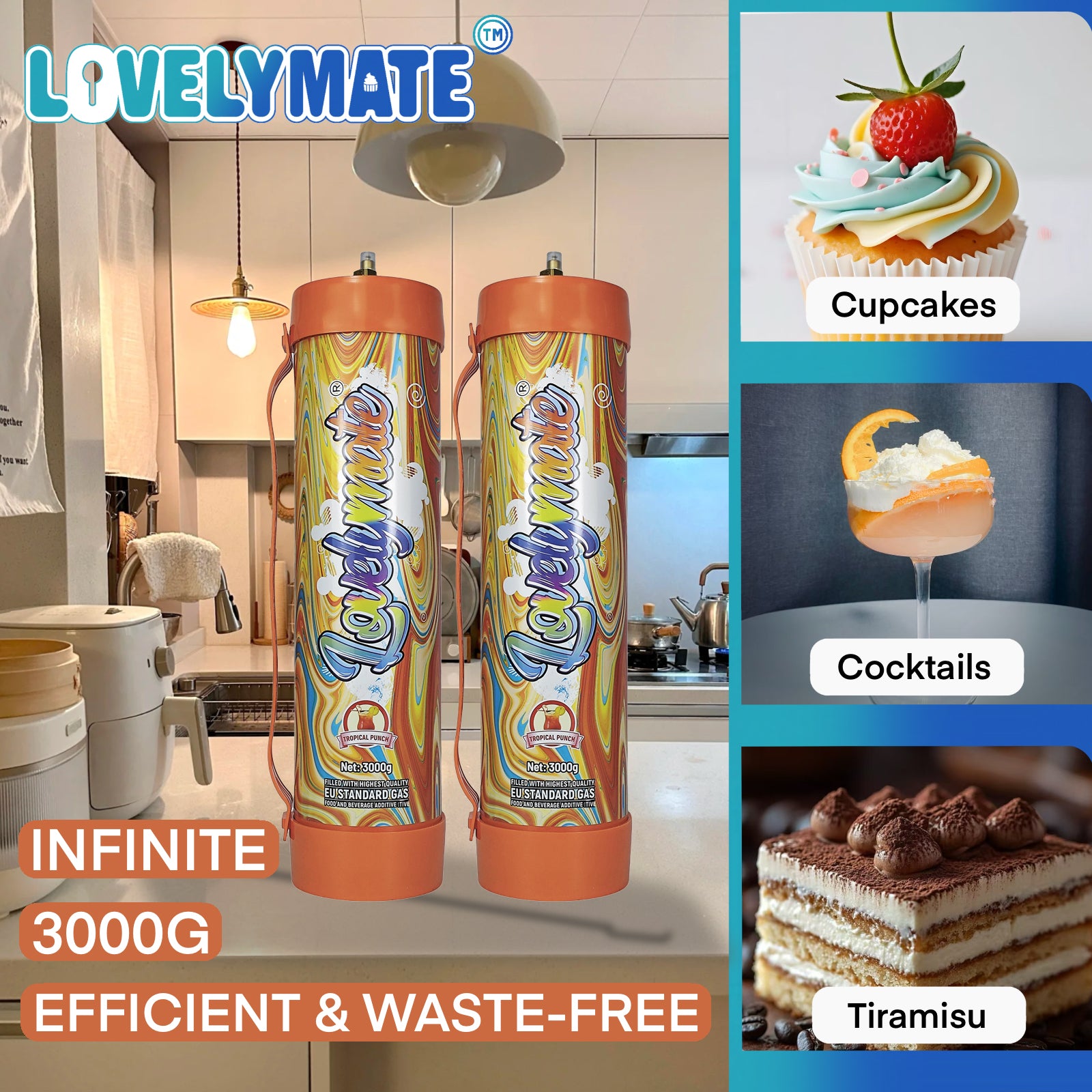 Lovelymate 4.4L/3000g Tanks Food Grade Tanks (Tropical Punch Flavor) Nitrous Oxide for Perfect Whipped Cream, Cream Charger
