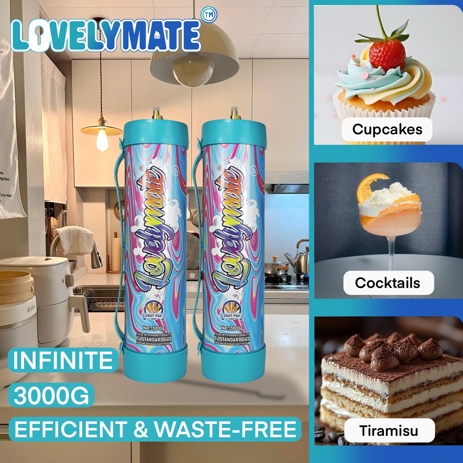 Lovelymate 4.4L/3000g Tanks Food Grade Tanks (Fruit Pop Flavor) Nitrous Oxide for Perfect Whipped Cream, Cream Charger