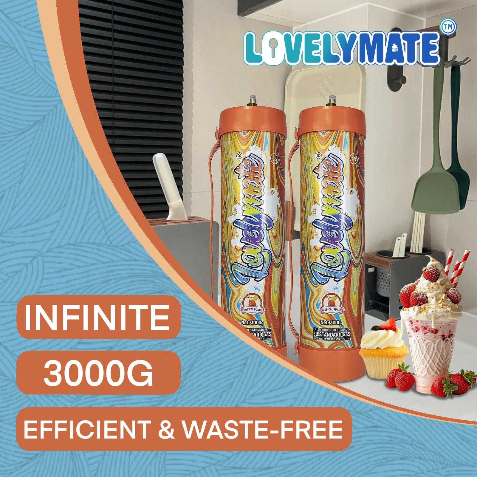 Lovelymate 4.4L/3000g Tanks Food Grade Tanks (Tropical Punch Flavor) Nitrous Oxide for Perfect Whipped Cream, Cream Charger