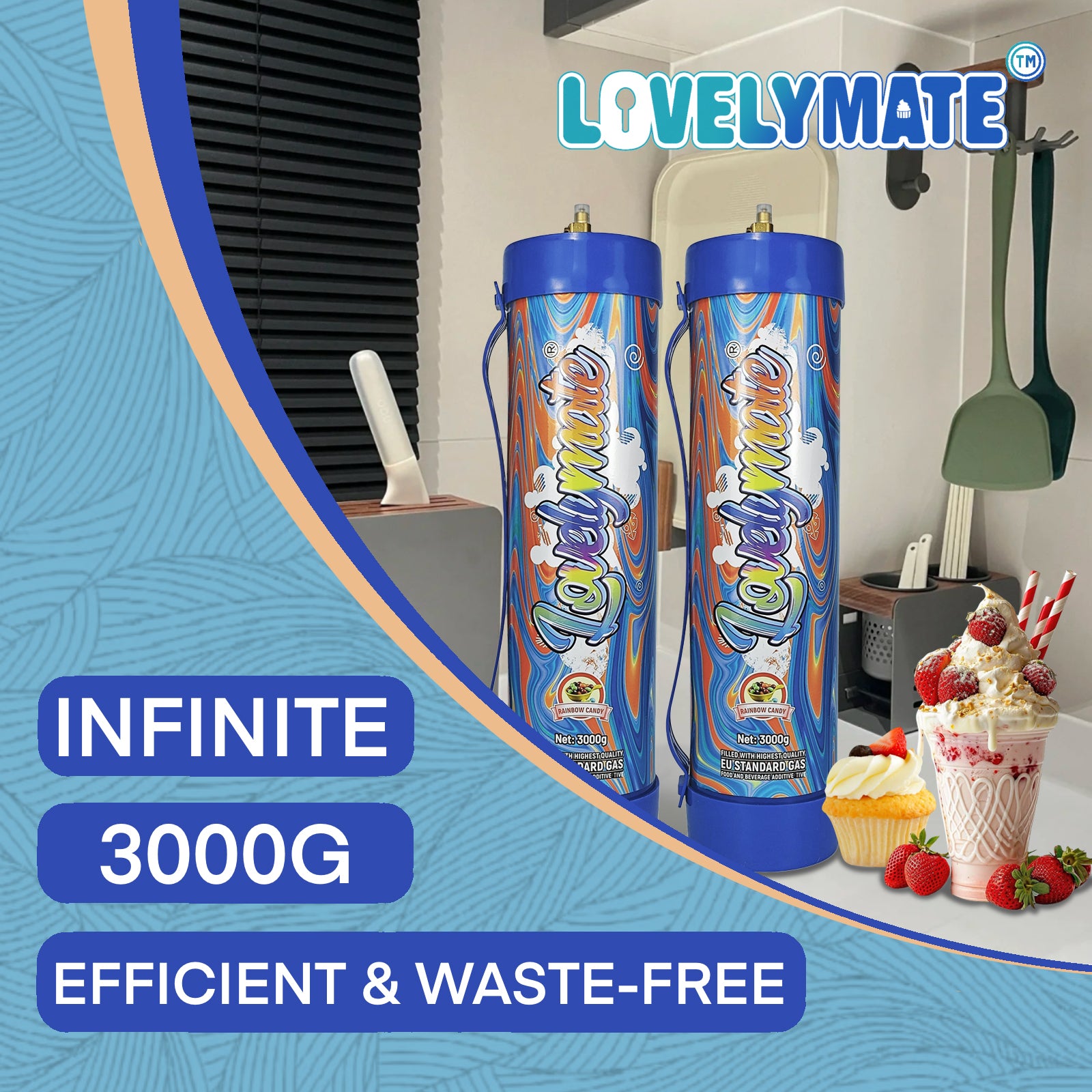 Lovelymate 4.4L/3000g Tanks Food Grade Tanks (Rainbow Candy Flavor) Nitrous Oxide for Perfect Whipped Cream, N2O Gas Whip Cream Charger