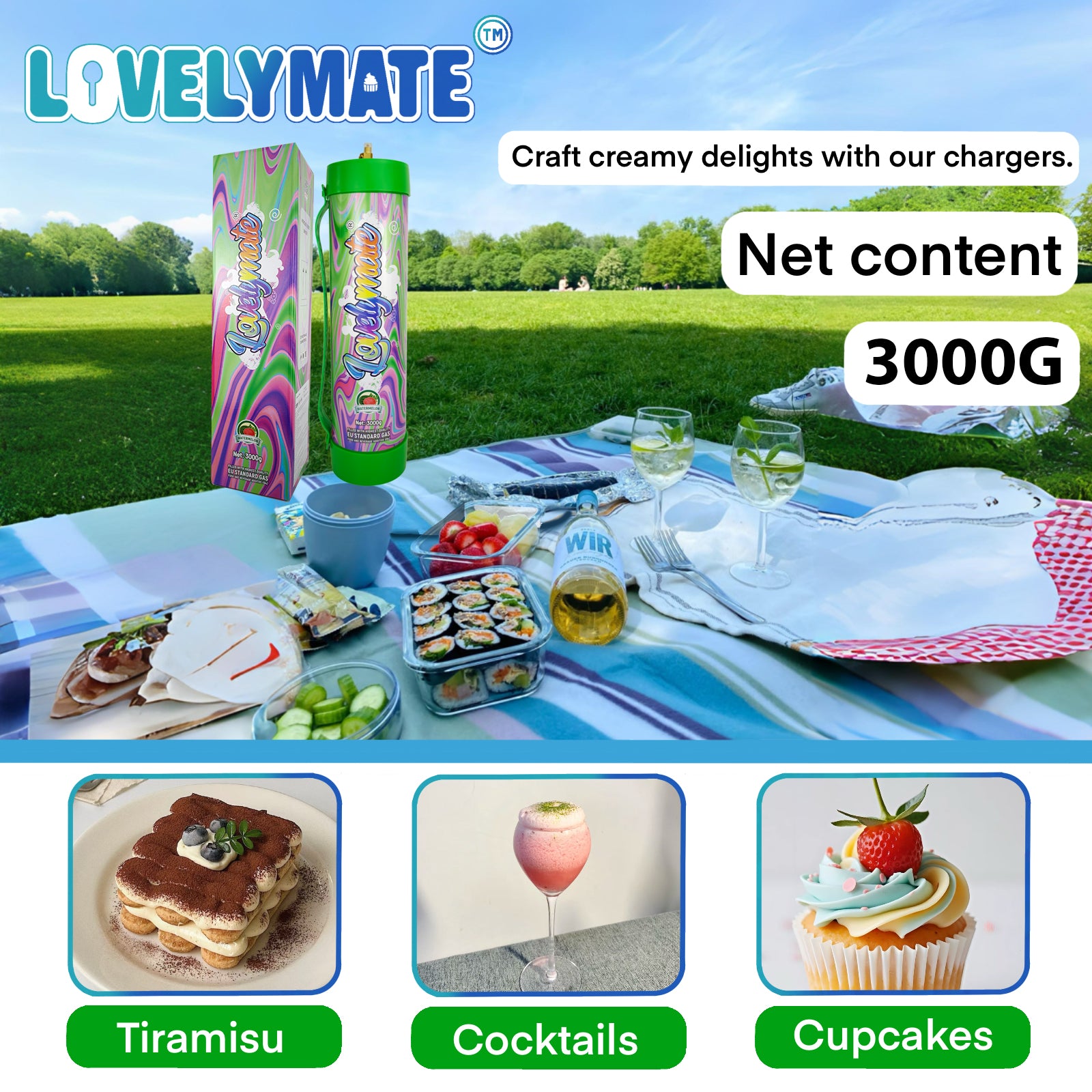 Lovelymate 4.4L/3000g Tanks Food Grade Tanks (Watermelon Flavor) Nitrous Oxide for Perfect Whipped Cream, Cream Charger