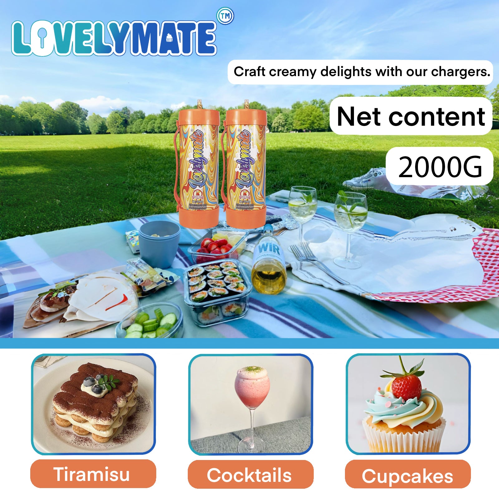Lovelymate Whipped Cream Charger 3.1L/2000g Food Grade Tanks(Tropical Punch  Candy Flavor), Whipped Nitrous Oxide Cream Charger