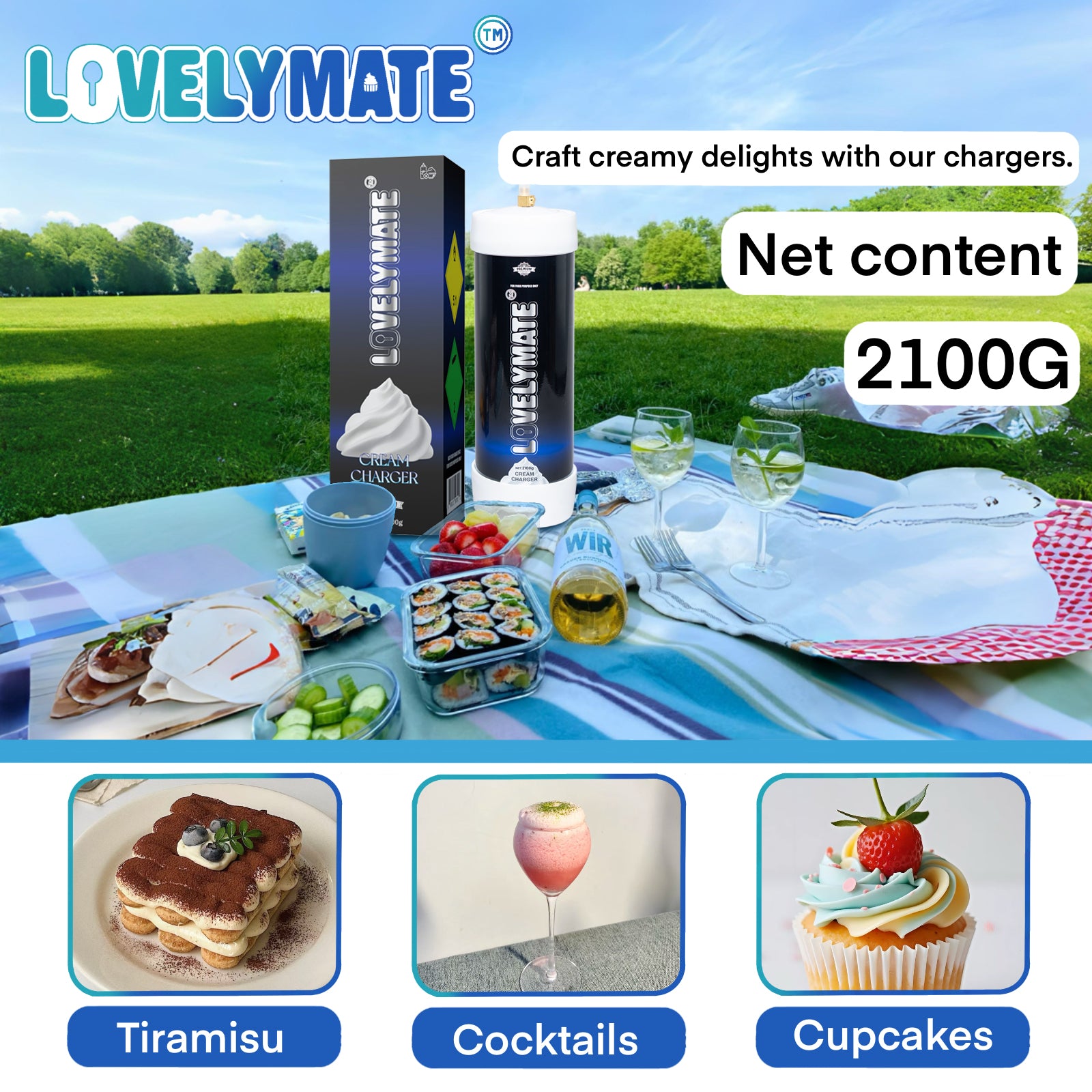 Lovelymate Whipped Cream Charger  3.1L/2100g Tanks Food Grade Tanks Unflavored, Nitrous Oxide Whipped Cream, N2O Gas Whip Cream Charger