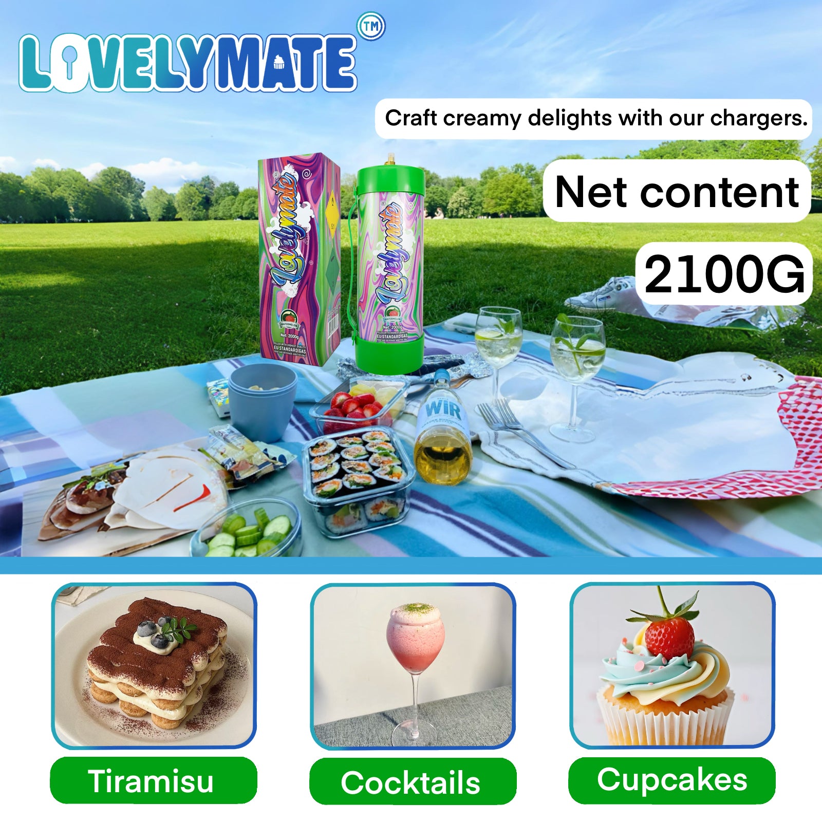 Lovelymate Whipped Cream Charger 3.1L/2000g Food Grade Tanks(Watermelon Flavor), Whipped Nitrous Oxide Cream Charger
