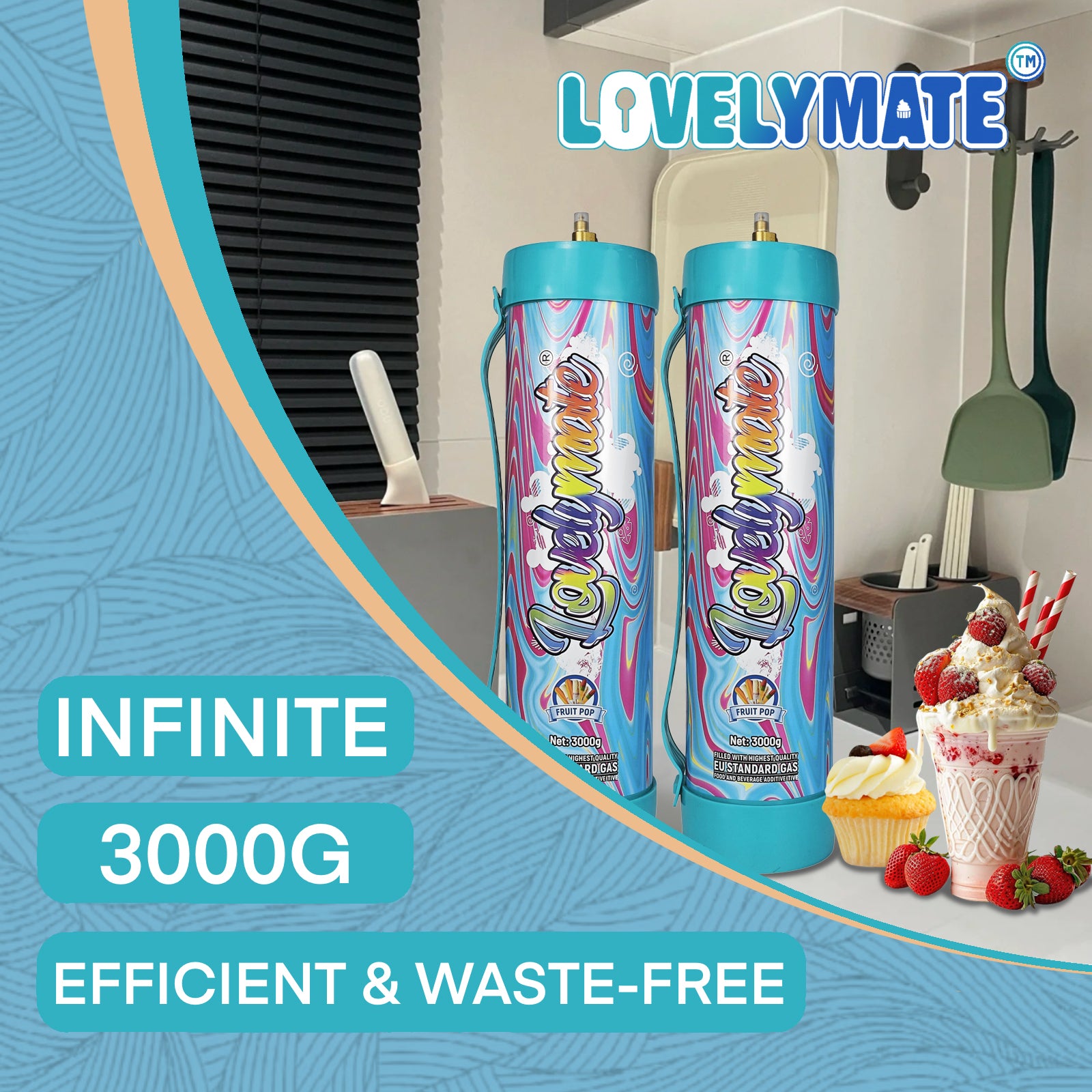 Lovelymate 4.4L/3000g Tanks Food Grade Tanks (Fruit Pop Flavor) Nitrous Oxide for Perfect Whipped Cream, Cream Charger