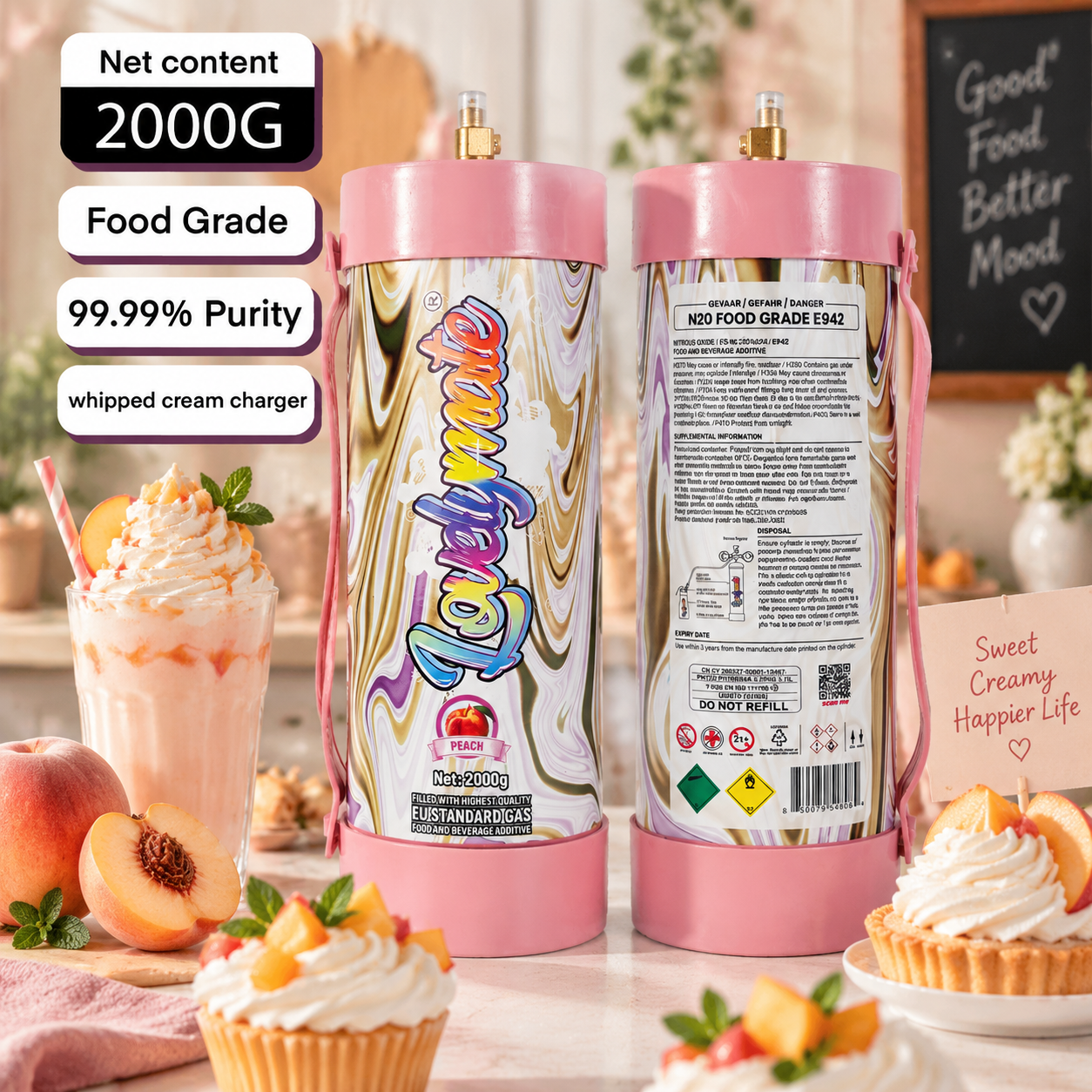 Lovelymate 2000g / 3.1L N2O Cream Charger Tank – Peach