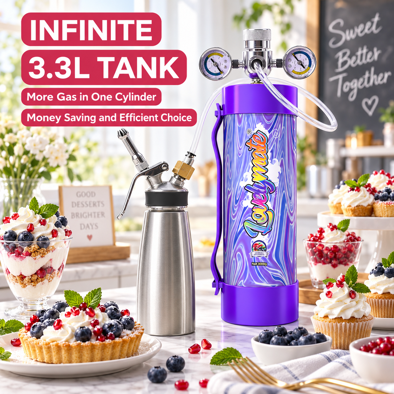 Lovelymate 2000g / 3.1L N2O Cream Charger Tank – Blueberry
