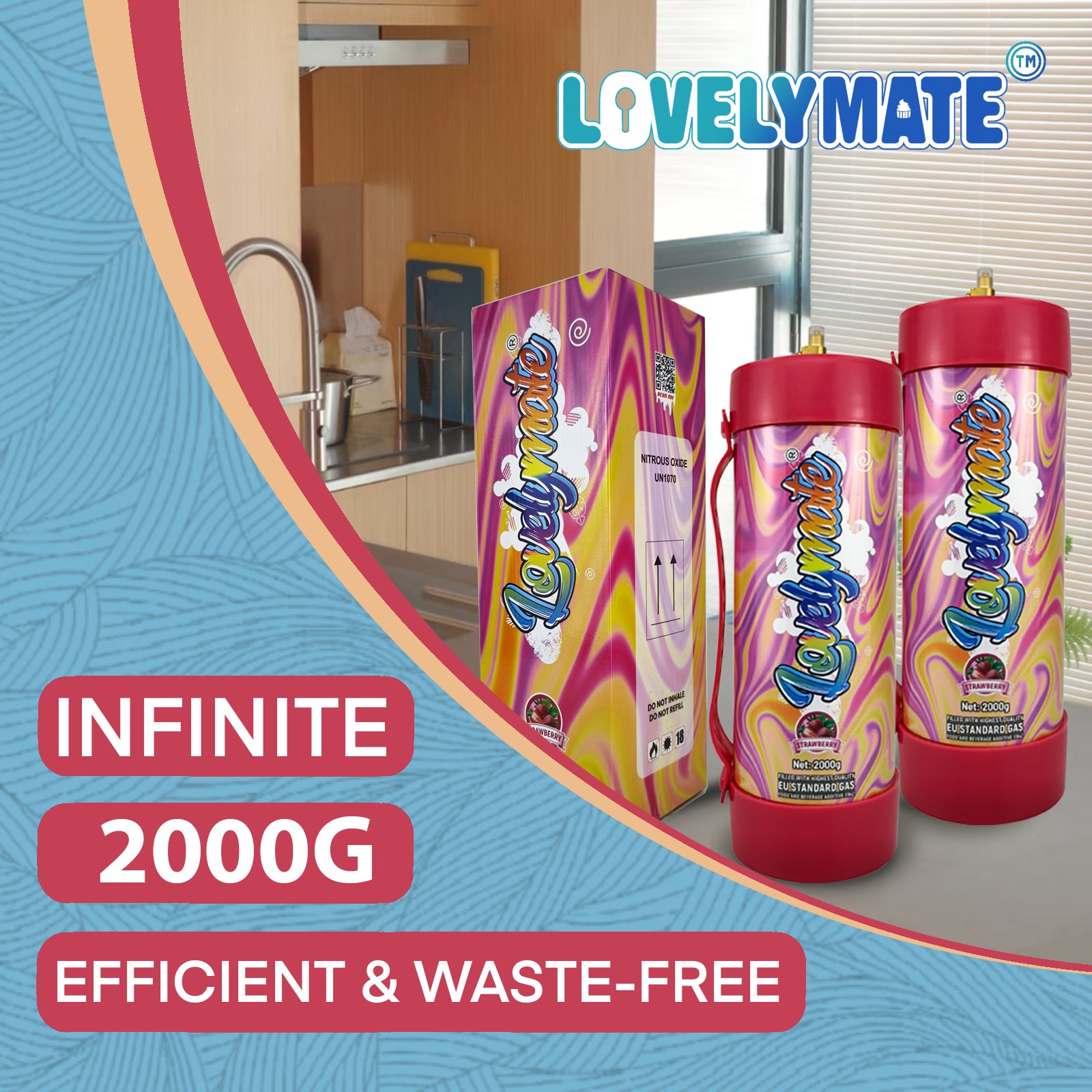 Lovelymate Whipped Cream Charger 3.1L/2000g Food Grade Tanks(Strawberry Flavor), Whipped Nitrous Oxide Cream Charger