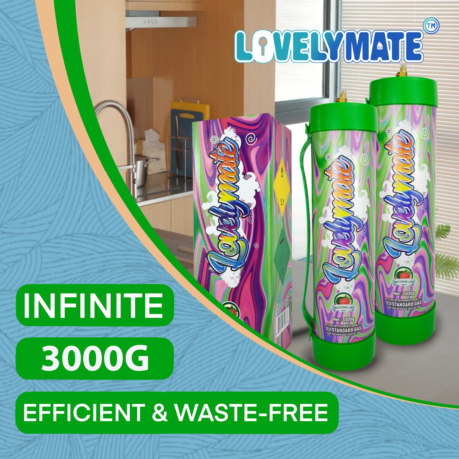 Lovelymate 4.4L/3000g Tanks Food Grade Tanks (Watermelon Flavor) Nitrous Oxide for Perfect Whipped Cream, Cream Charger
