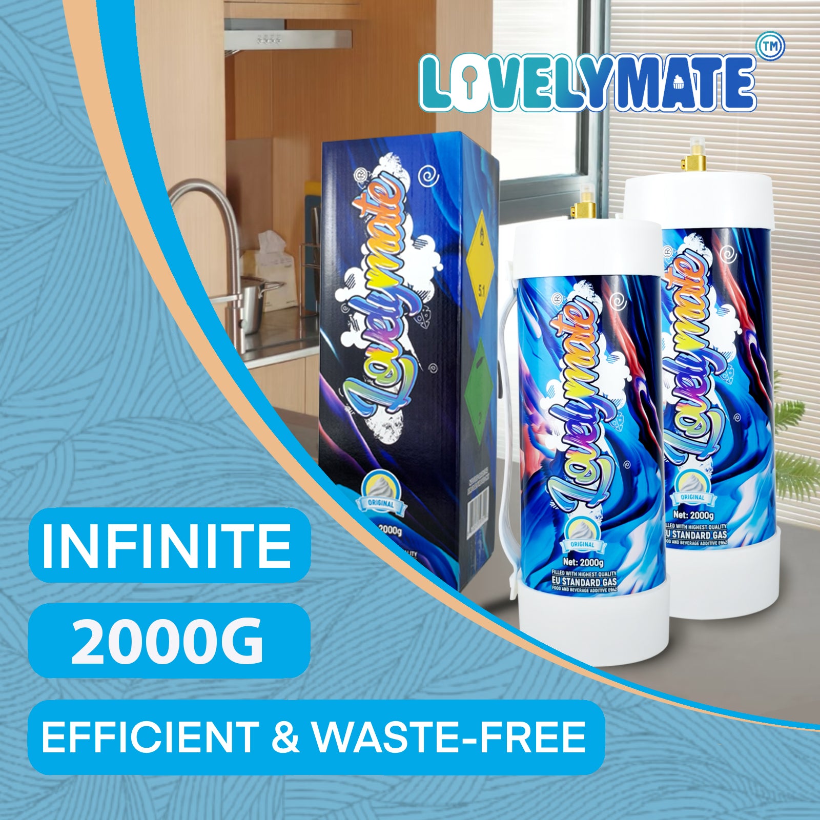 Lovelymate Whipped Cream Charger  3.1L/2000g Tanks Food Grade Tanks Unflavored, Nitrous Oxide Whipped Cream, N2O Gas Whip Cream Charger