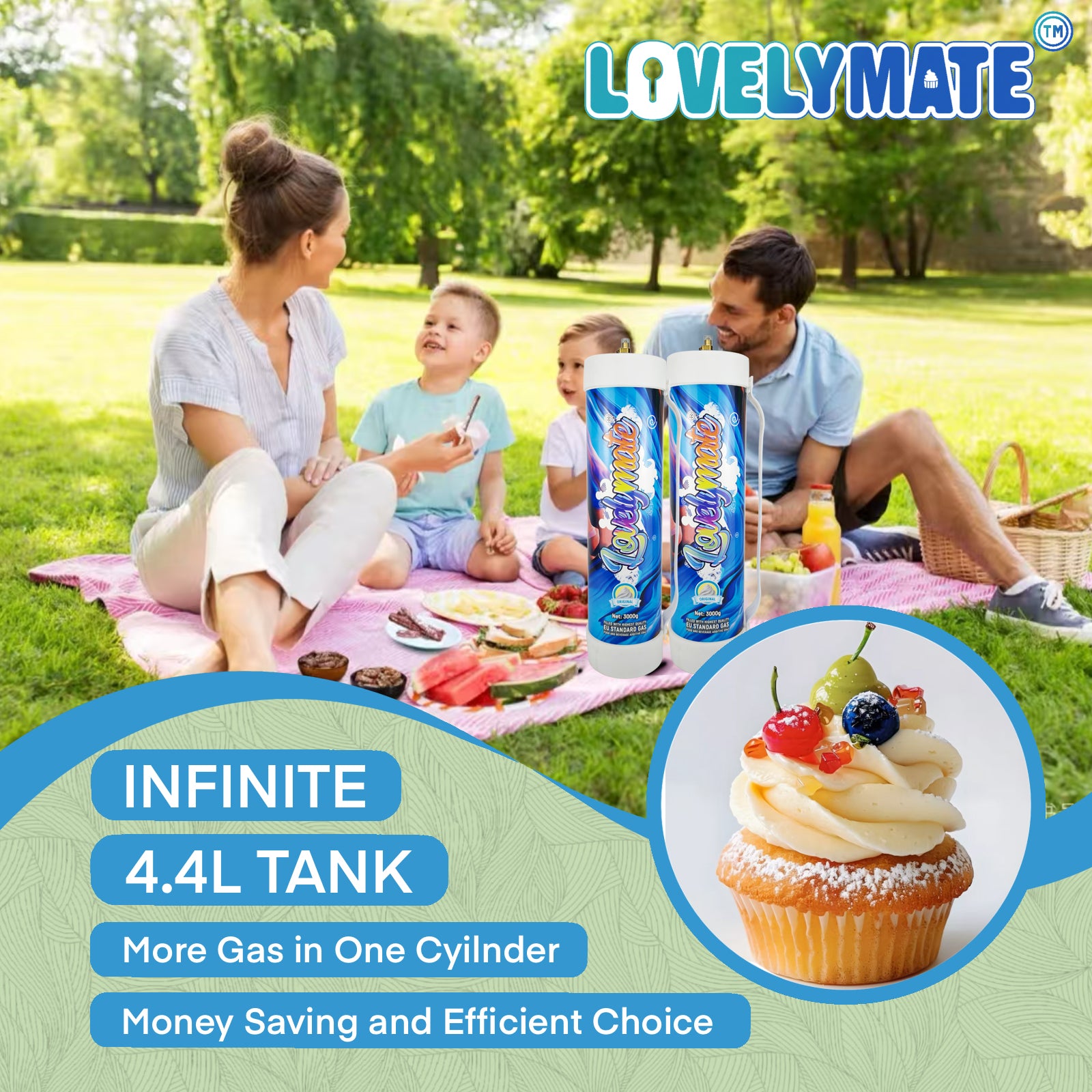 Lovelymate 4.4L/3000g Tanks Food Grade Tanks Unflavored, Nitrous Oxide for Perfect Whipped Cream, N2O Gas Whip Cream Charger