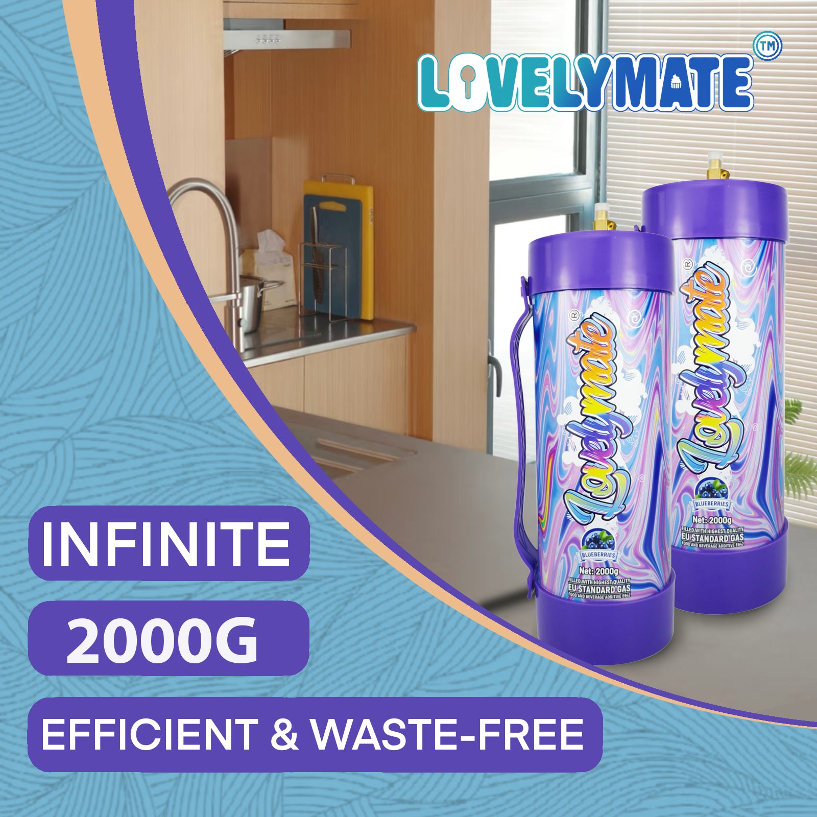 Lovelymate Whipped Cream Charger 3.1L/2000g Food Grade Tanks(Blueberries Flavor), Whipped Nitrous Oxide Cream Charger