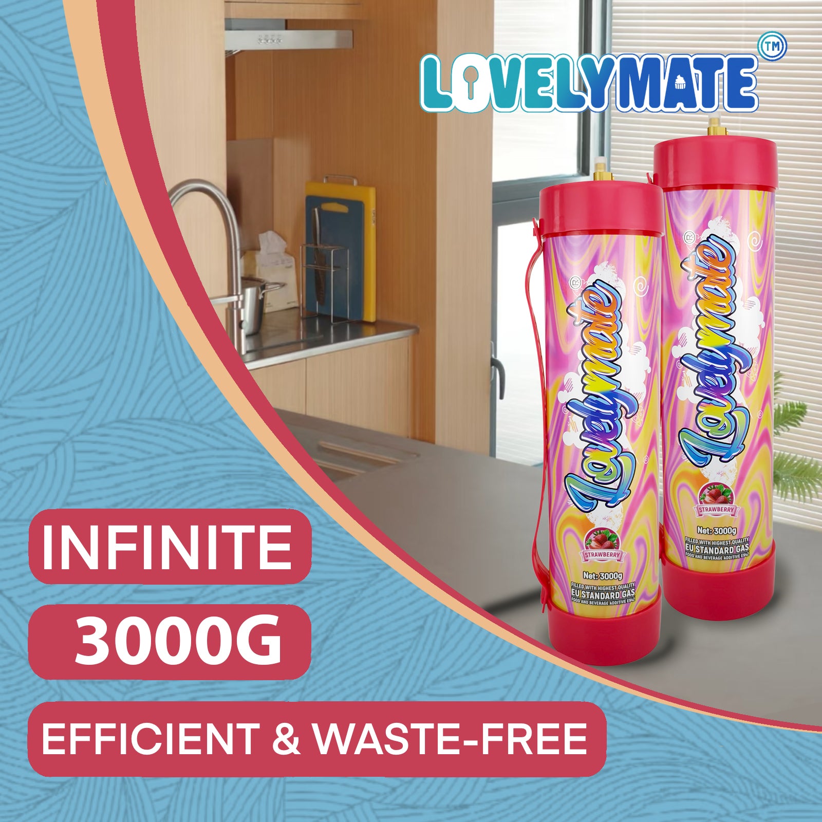 Lovelymate 4.4L/3000g Tanks Food Grade Tanks (Strawberry Flavor) Nitrous Oxide for Perfect Whipped Cream, N2O Gas Whip Cream Charger