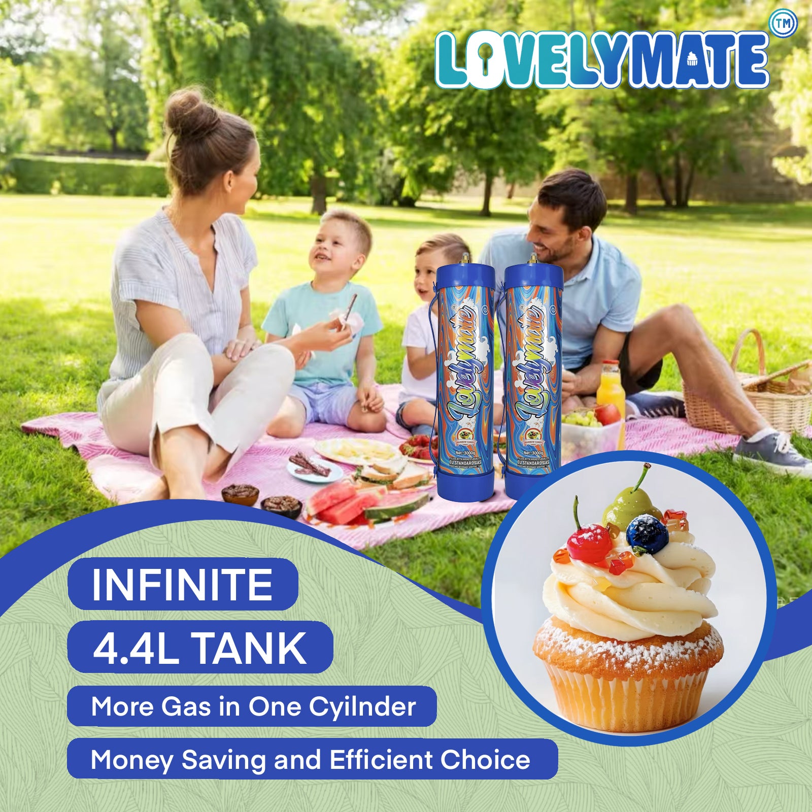 Lovelymate 4.4L/3000g Tanks Food Grade Tanks (Rainbow Candy Flavor) Nitrous Oxide for Perfect Whipped Cream, N2O Gas Whip Cream Charger