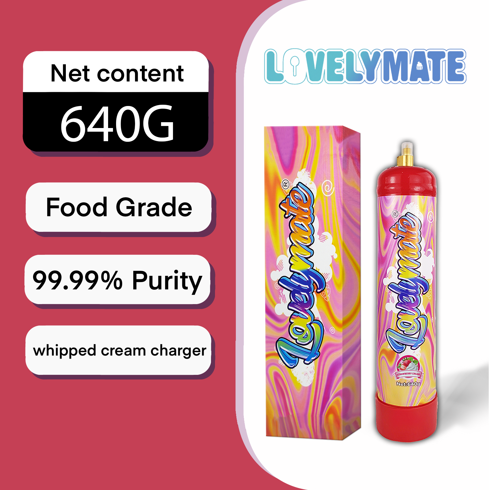 Lovelymate Whip Cream Charger 1L/640g Food Grade Tanks Unflavored, Strawberry Flavor Nitrous Oxide Tanks