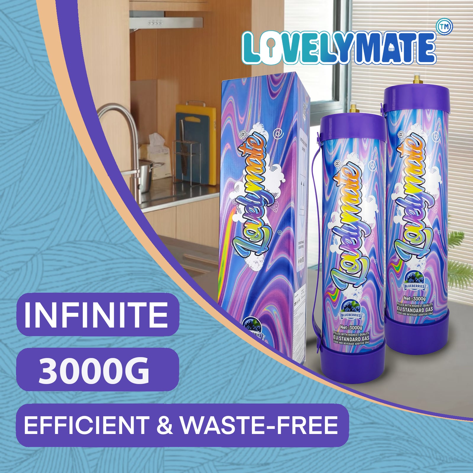 Lovelymate 4.4L/3000g Tanks Food Grade Tanks (Buleberries Flavor) Nitrous Oxide for Perfect Whipped Cream, Cream Charger