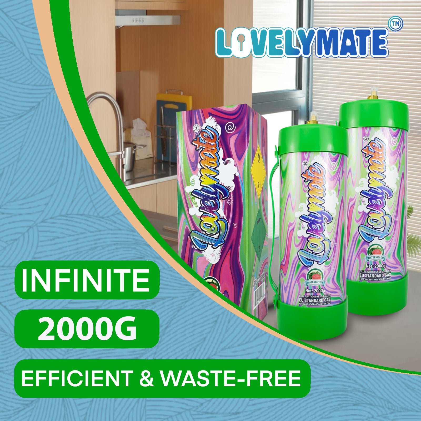 Lovelymate Whipped Cream Charger 3.1L/2000g Food Grade Tanks(Watermelon Flavor), Whipped Nitrous Oxide Cream Charger