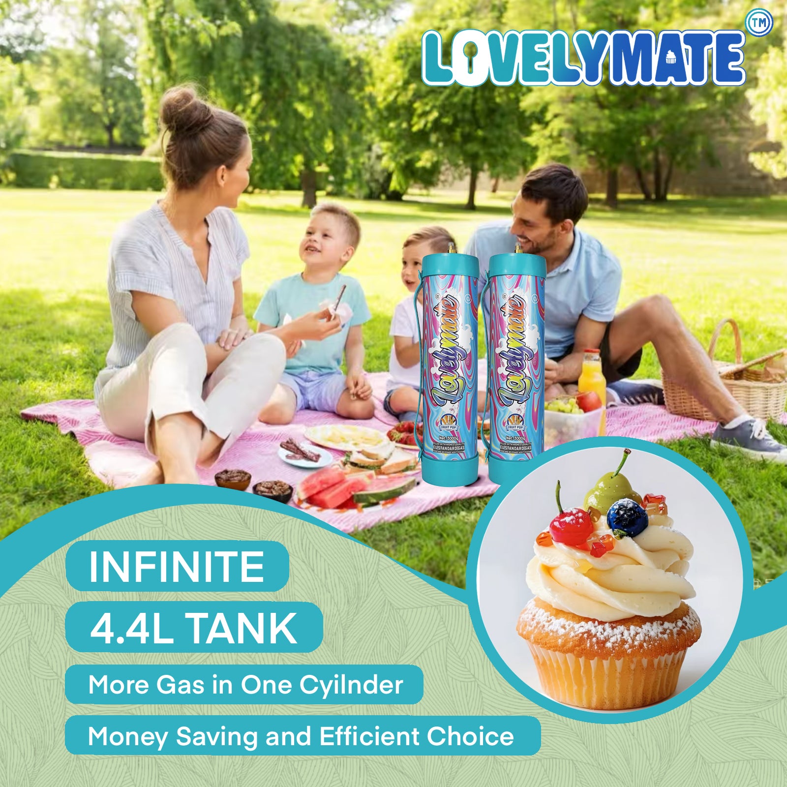 Lovelymate 4.4L/3000g Tanks Food Grade Tanks (Fruit Pop Flavor) Nitrous Oxide for Perfect Whipped Cream, Cream Charger
