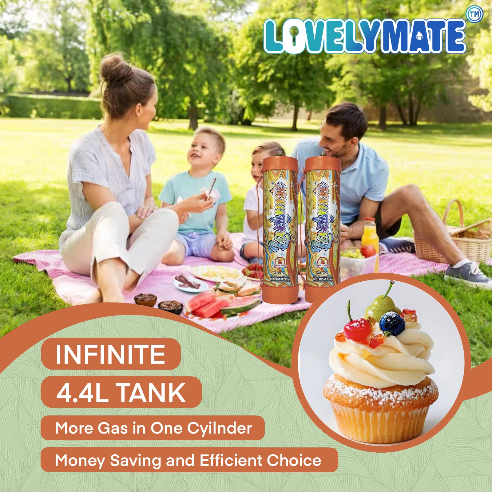 Lovelymate 4.4L/3000g Tanks Food Grade Tanks (Tropical Punch Flavor) Nitrous Oxide for Perfect Whipped Cream, Cream Charger