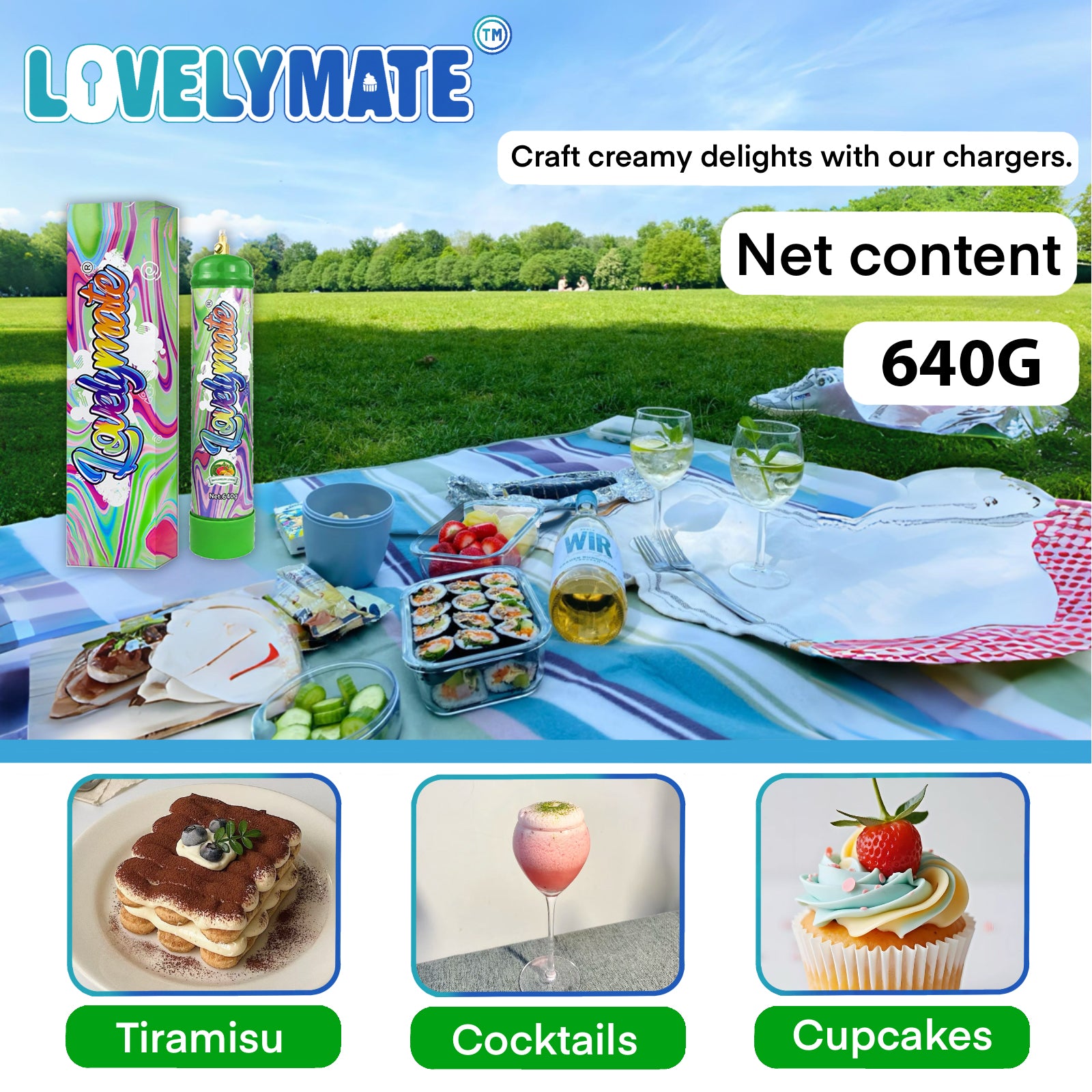 Lovelymate Whip Cream Charger 1L/640g Food Grade Tanks Unflavored, Watermelon Flavor Nitrous Oxide Tanks
