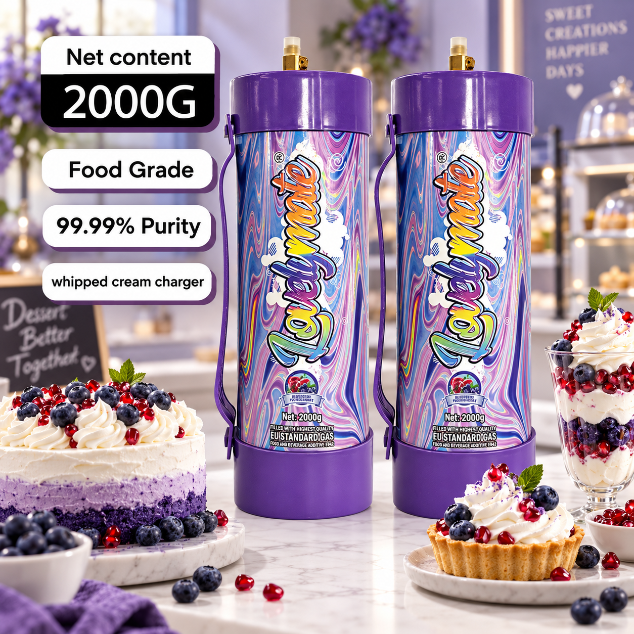 Lovelymate 2000g / 3.1L N2O Cream Charger Tank – Blueberry