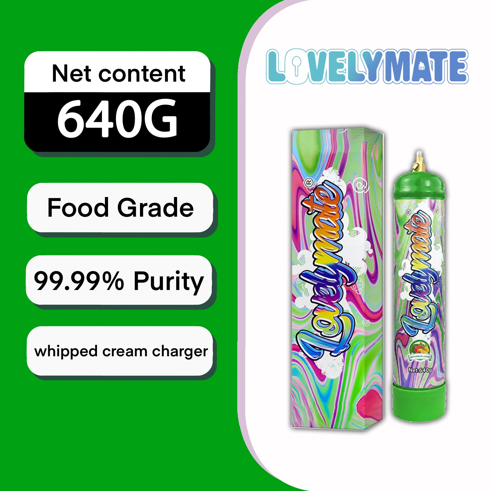 Lovelymate Whip Cream Charger 1L/640g Food Grade Tanks Unflavored, Watermelon Flavor Nitrous Oxide Tanks