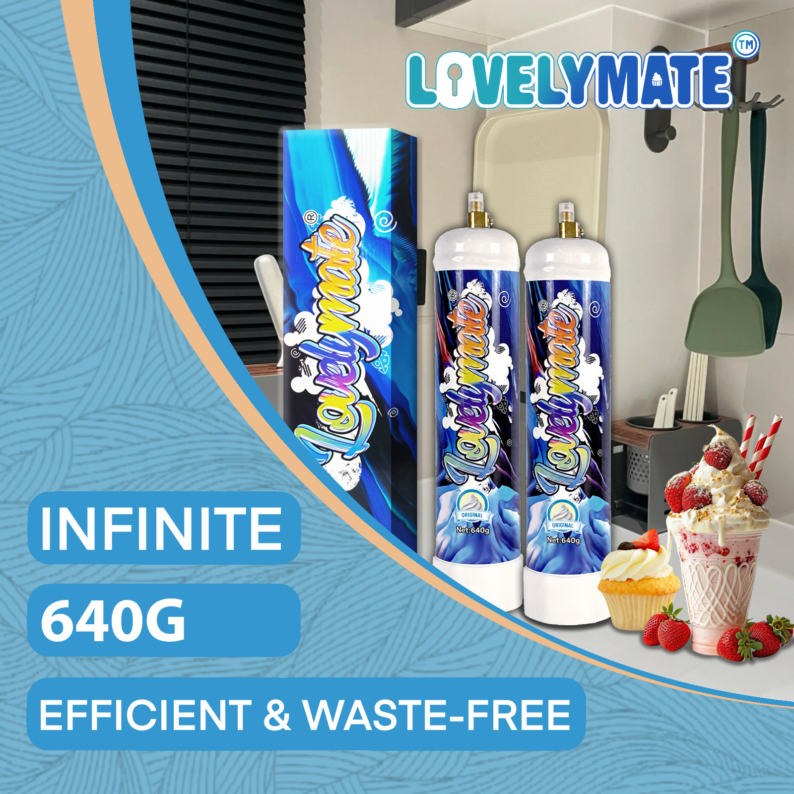 Lovelymate Whip Cream Charger 1L/640g Food Grade Tanks Unflavored, Original Flavor Nitrous Oxide Tanks