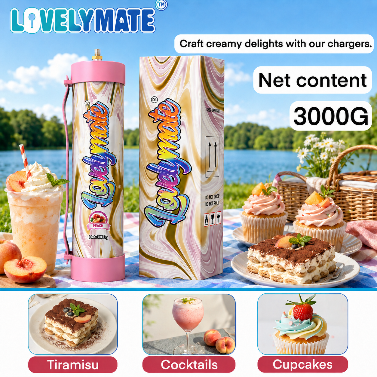 Lovelymate 3000g / 4.4L N2O Cream Charger Tank – Peach