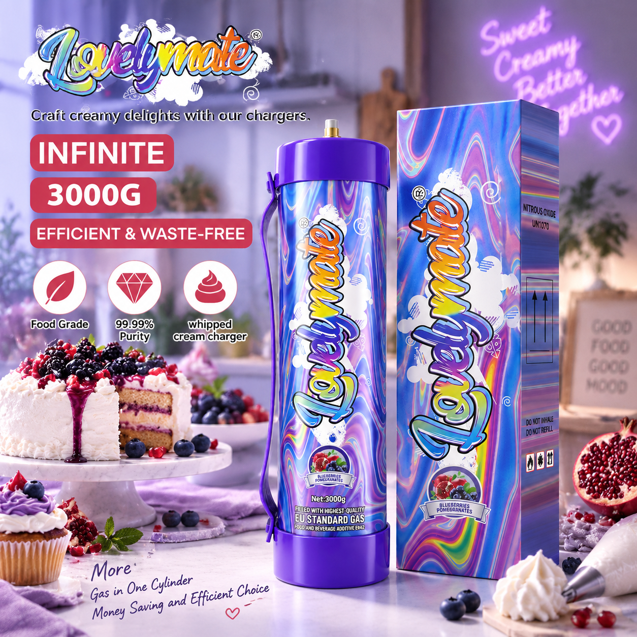 Lovelymate 3000g / 4.4L N2O Cream Charger Tank – Blueberry