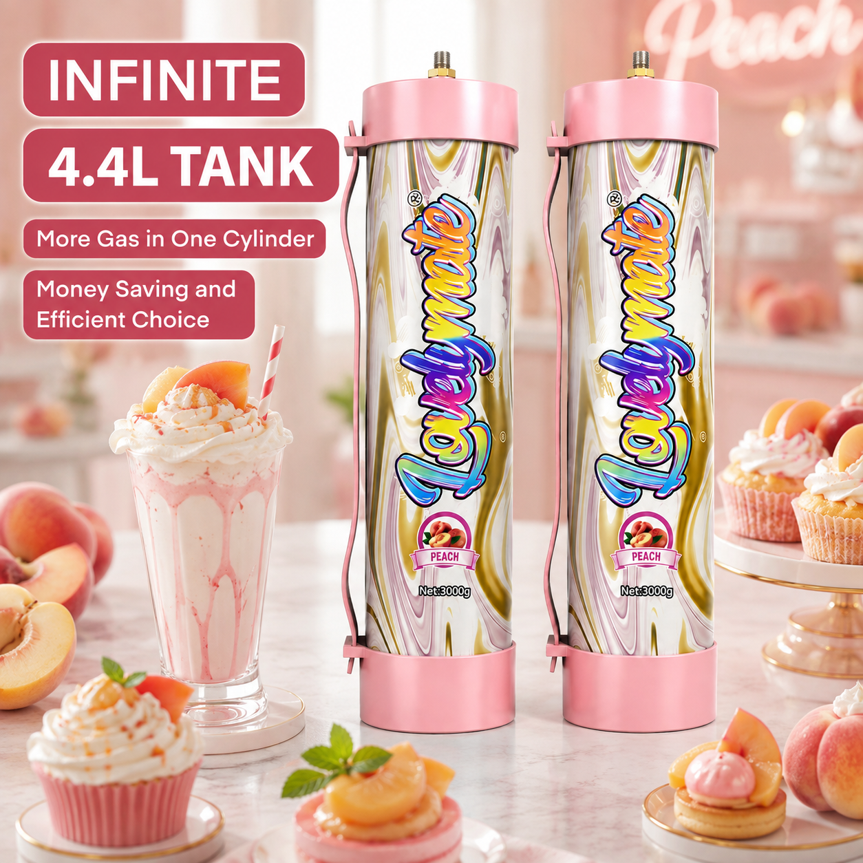 Lovelymate 3000g / 4.4L N2O Cream Charger Tank – Peach